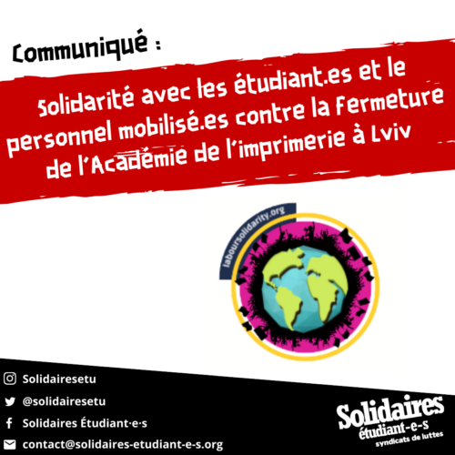 Solidarité avec les étudiant.es et le personnel mobilisé.es contre la fermeture de l’Académie de l’imprimerie à Lviv 