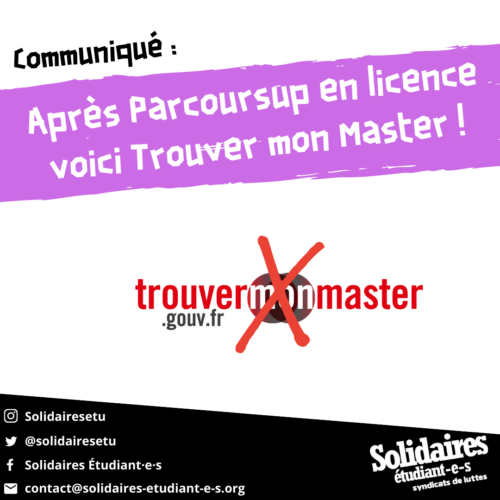 Après Parcoursup en licence voici Trouver mon Master !