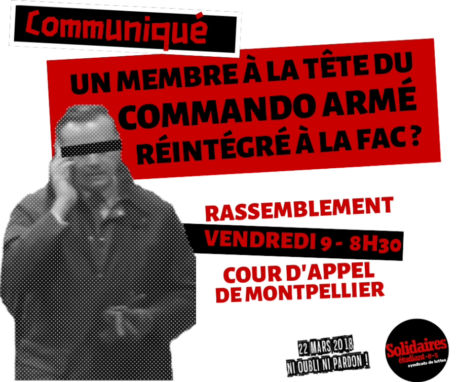 Contre la réintégration à la fac de droit d’un membre à la tête du commando armé du 22 Mars 2018