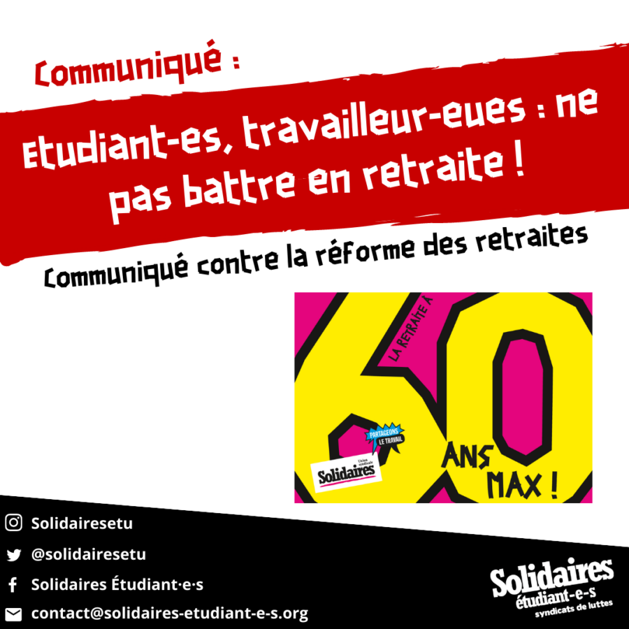 Etudiant-es, travailleur-euses : ne pas battre en retraite !