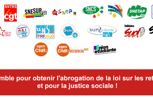 Ensemble pour obtenir l’abrogation de la loi sur les retraites et pour la justice sociale !