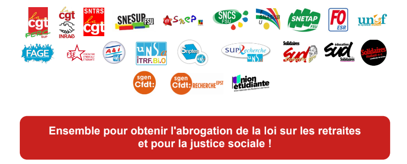 Ensemble pour obtenir l’abrogation de la loi sur les retraites et pour la justice sociale !