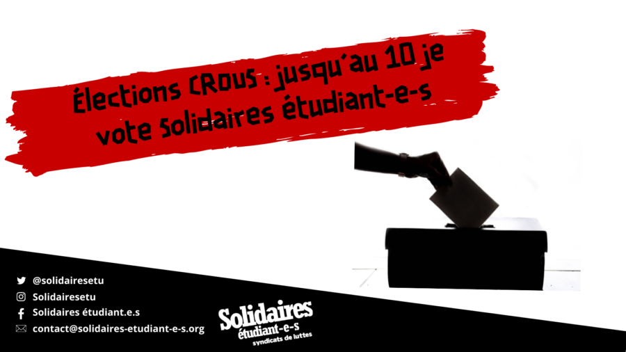 Élections CROUS – Votez jusqu’au 10 pour Solidaires étudiant-e-s